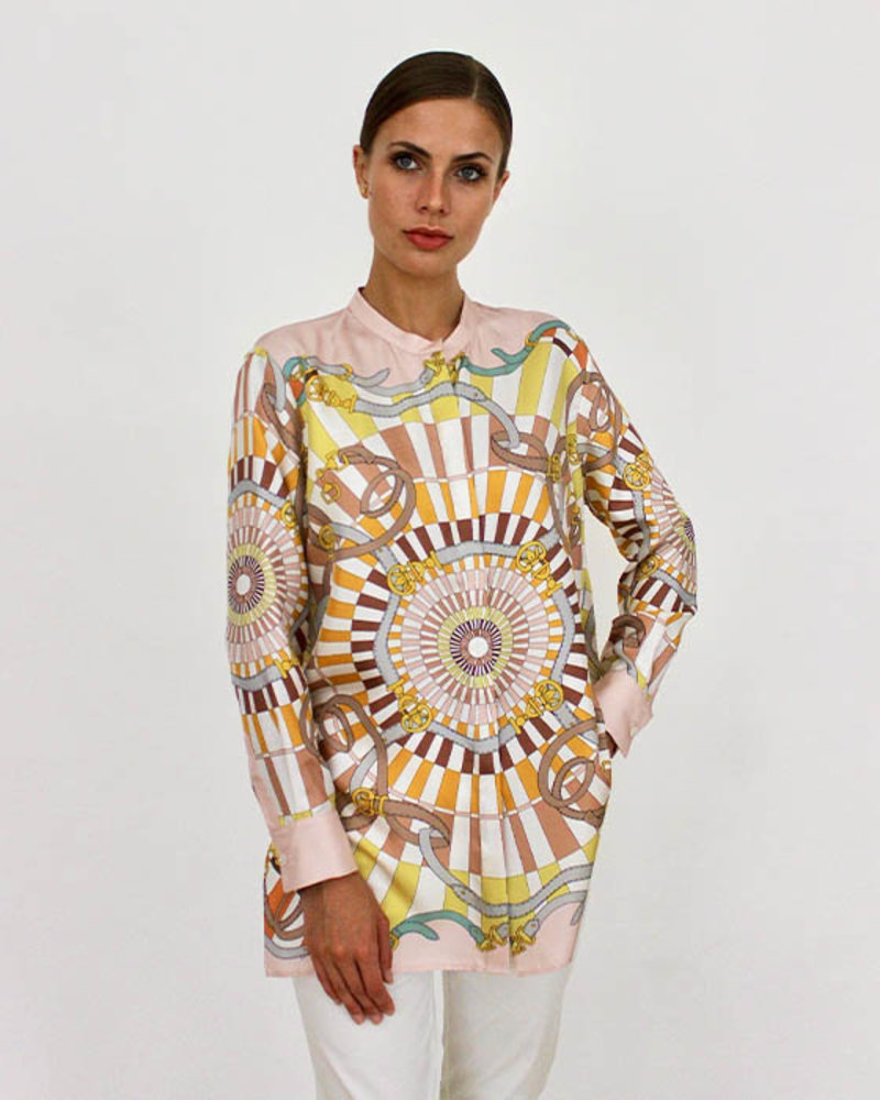 COLLARLESS SILK PRINTED SHIRT: FIRENZE MELON