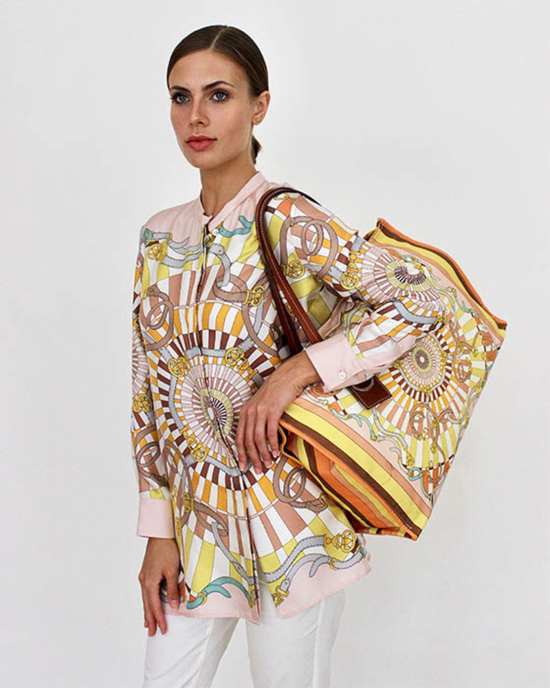 COLLARLESS SILK PRINTED SHIRT: FIRENZE MELON