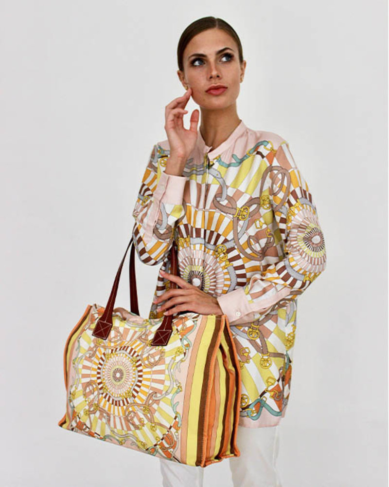 COLLARLESS SILK PRINTED SHIRT: FIRENZE MELON