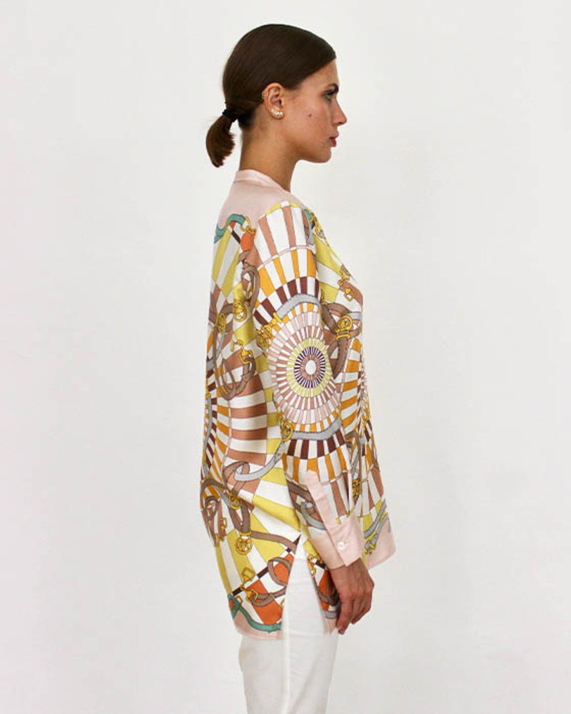 COLLARLESS SILK PRINTED SHIRT: FIRENZE MELON