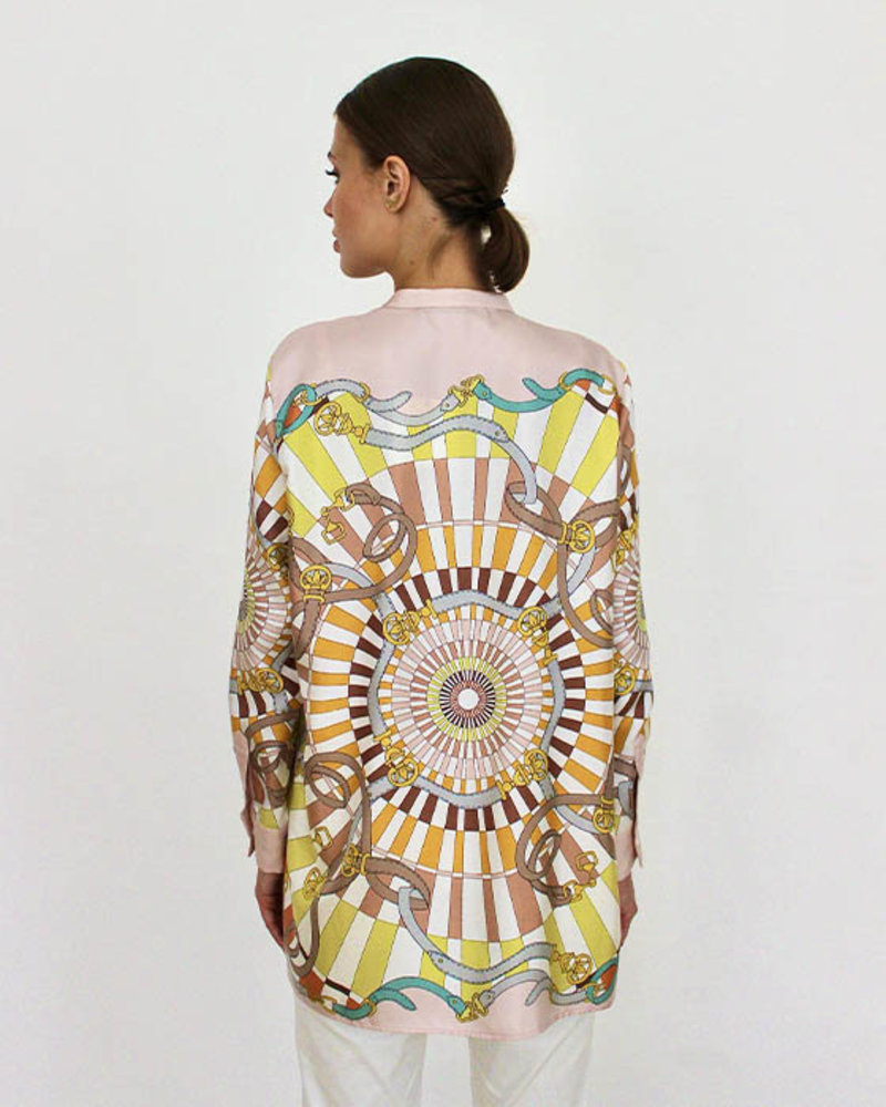 COLLARLESS SILK PRINTED SHIRT: FIRENZE MELON