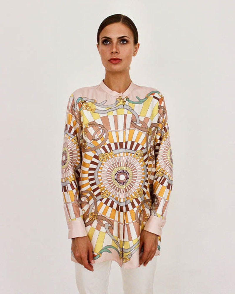 COLLARLESS SILK PRINTED SHIRT: FIRENZE MELON
