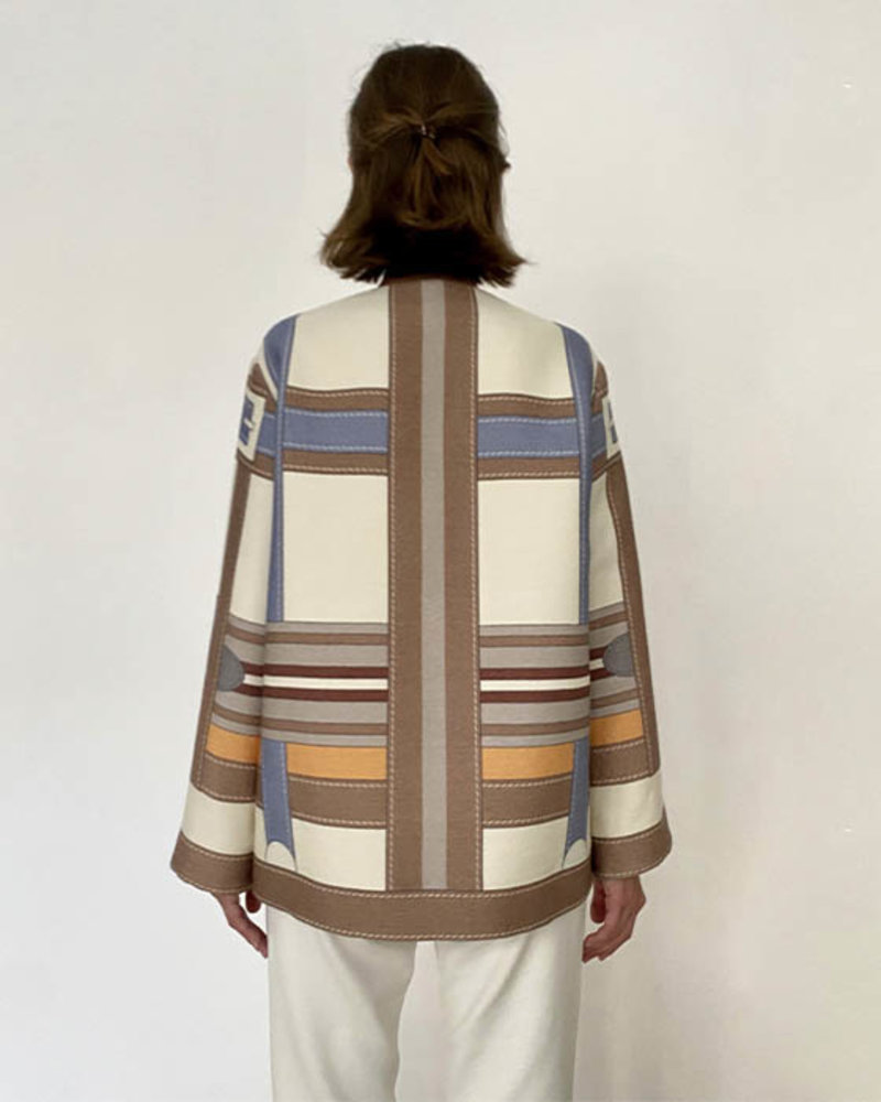 WOOL PRINTED JACKET:  SIENA : BEIGE-ORANGE