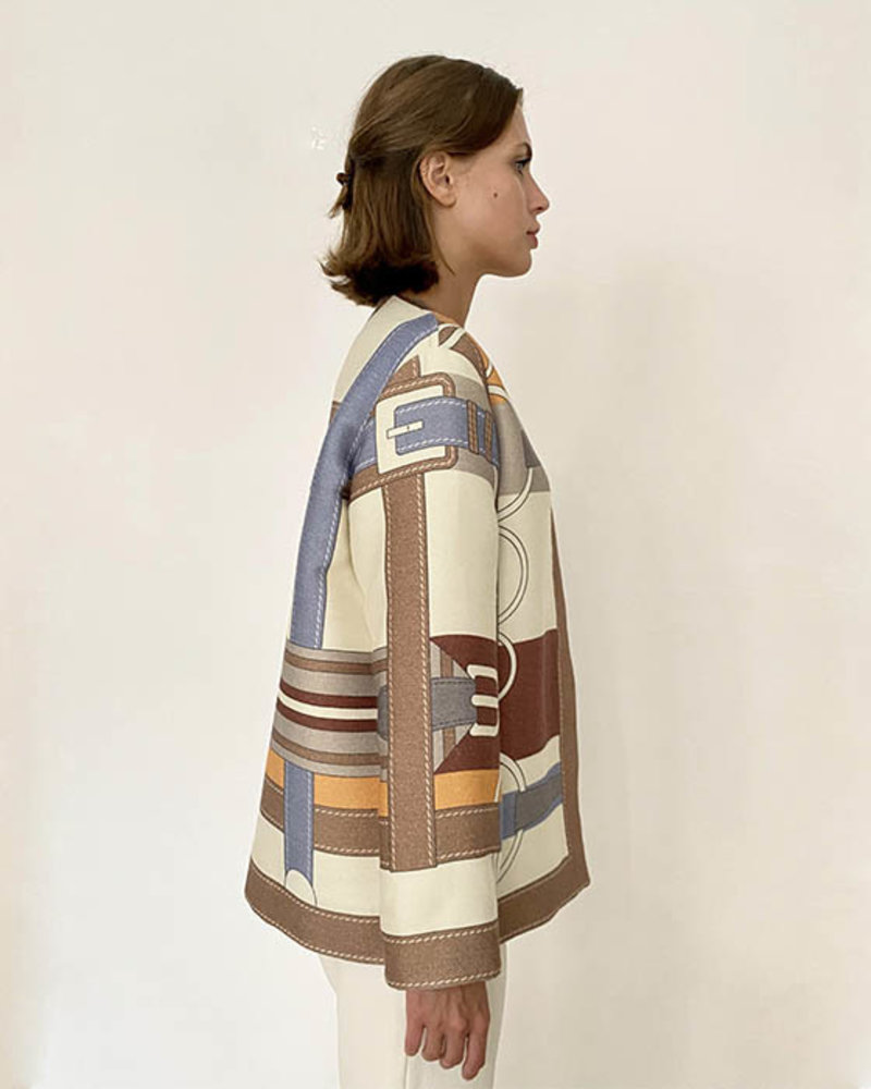 WOOL PRINTED JACKET:  SIENA : BEIGE-ORANGE