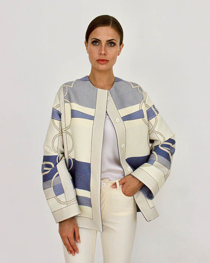 WOOL PRINTED JACKET: SIENA  BLUE
