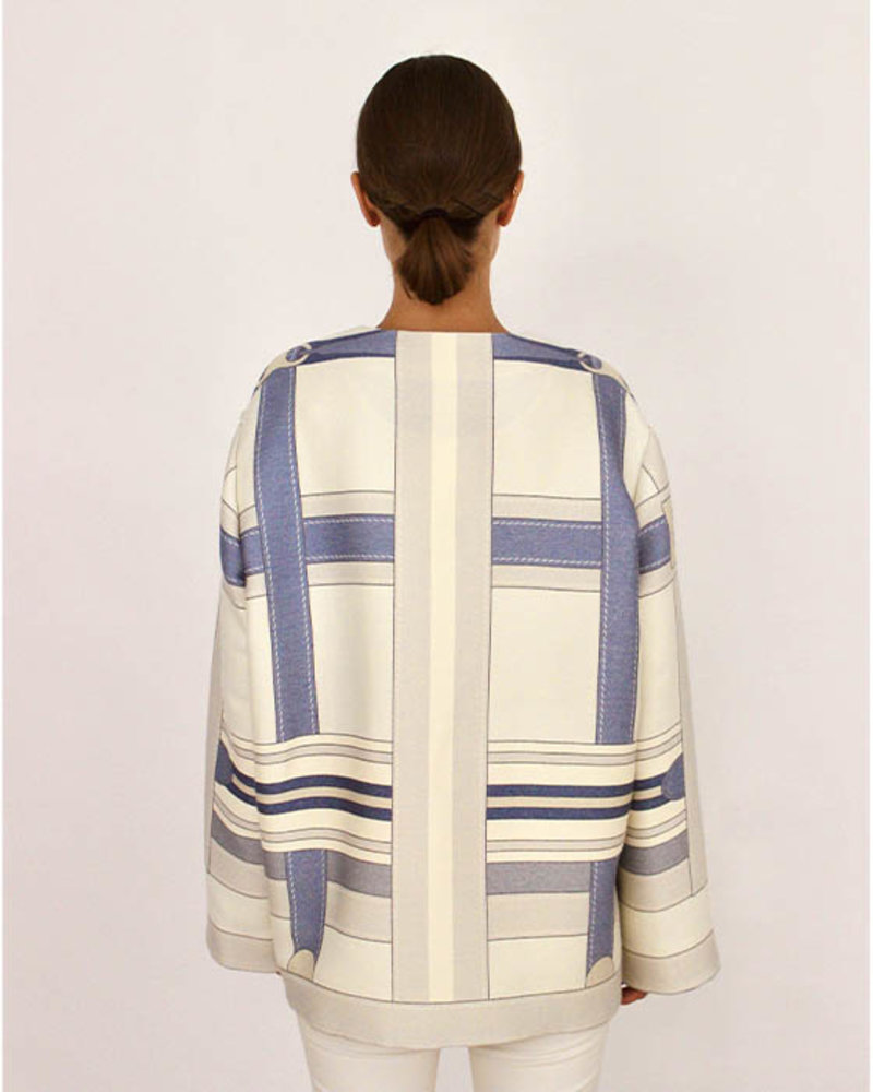 WOOL PRINTED JACKET: SADDLE BLUE