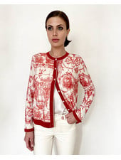 CASHMERE PRINTED CARDIGAN: TOILE DU JOUY-HIBISCUS RED