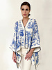 CASHMERE PRINTED PONCHO: TOILE DU JOUY-HIBISCUS BLUE: