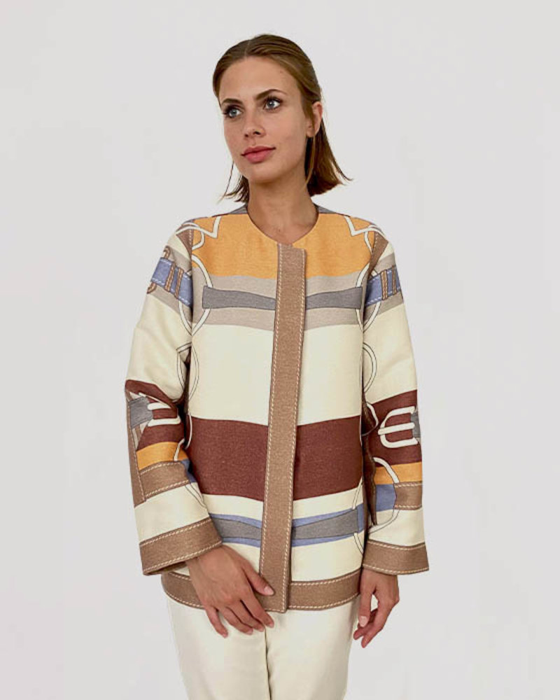 WOOL PRINTED JACKET:  SIENA : BEIGE-ORANGE