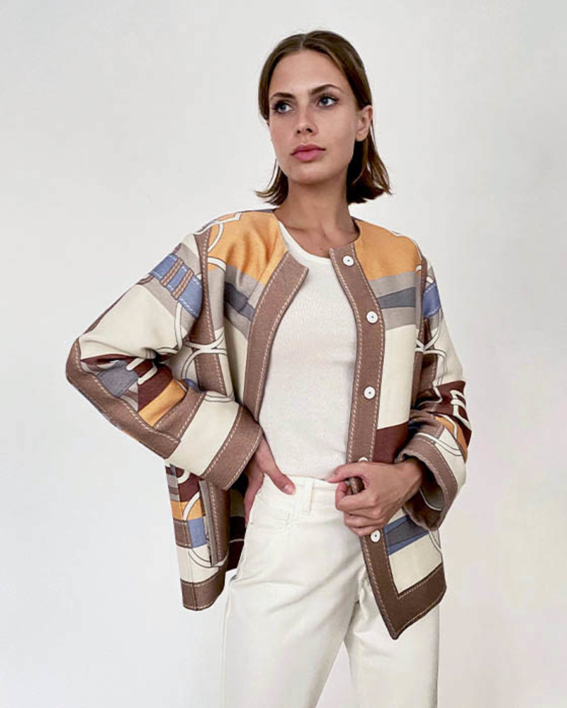 WOOL PRINTED JACKET:  SIENA : BEIGE-ORANGE