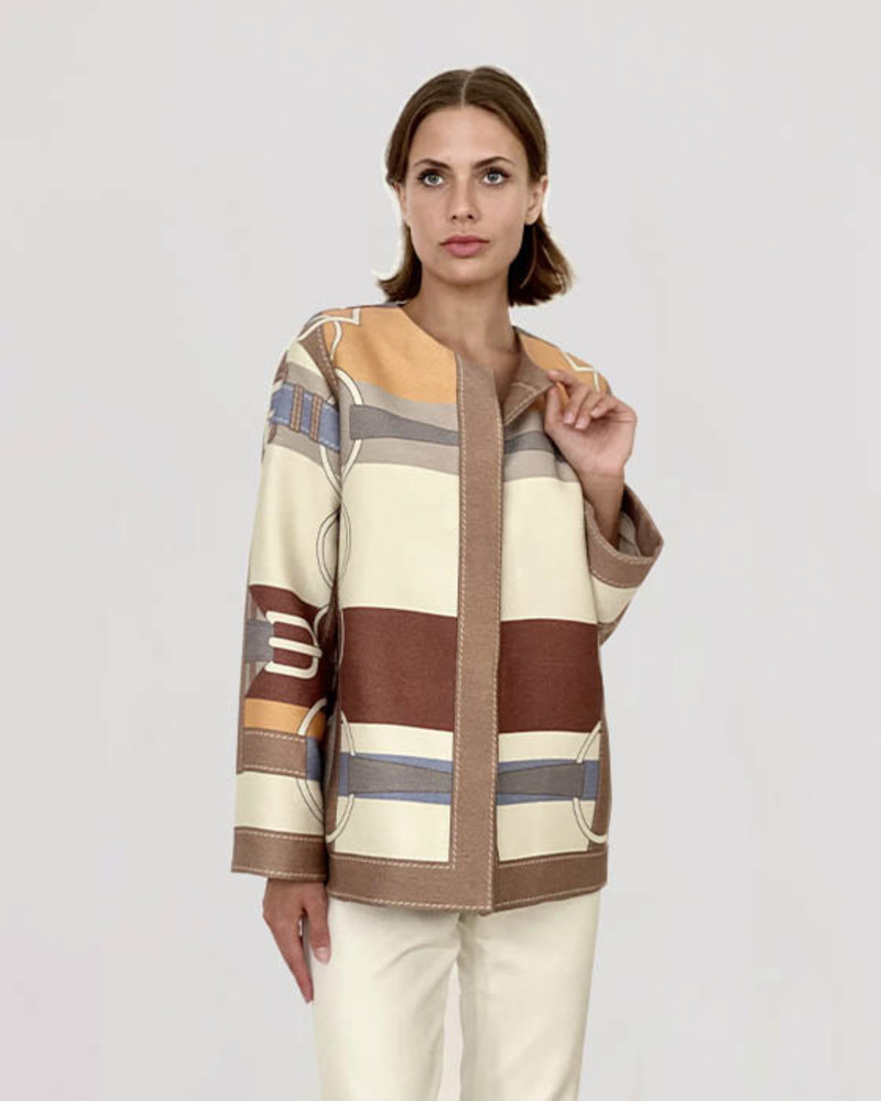 WOOL PRINTED JACKET:  SIENA : BEIGE-ORANGE