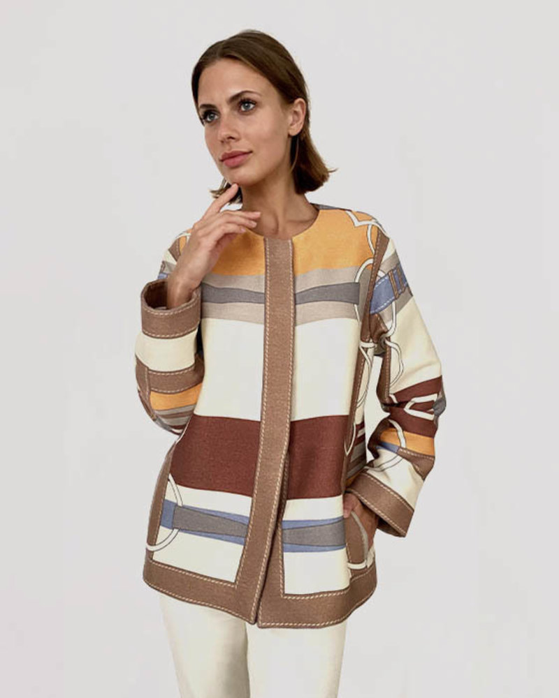 WOOL PRINTED JACKET:  SIENA : BEIGE-ORANGE