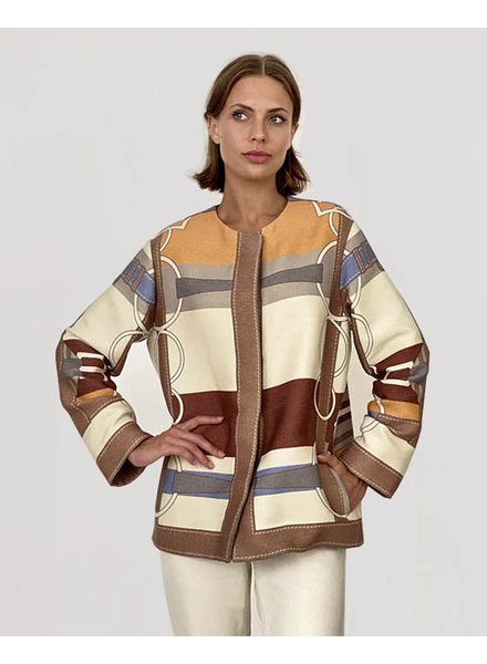 WOOL PRINTED JACKET:  SIENA : BEIGE-ORANGE