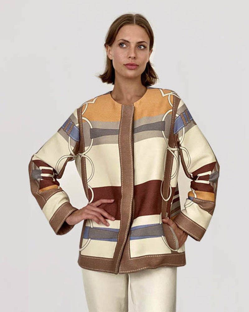 WOOL PRINTED JACKET:  SIENA : BEIGE-ORANGE