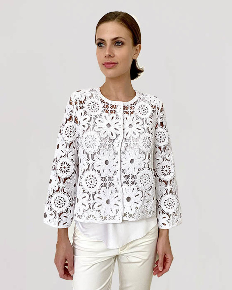 COTTON LACE FLOWER JACKET: WHITE