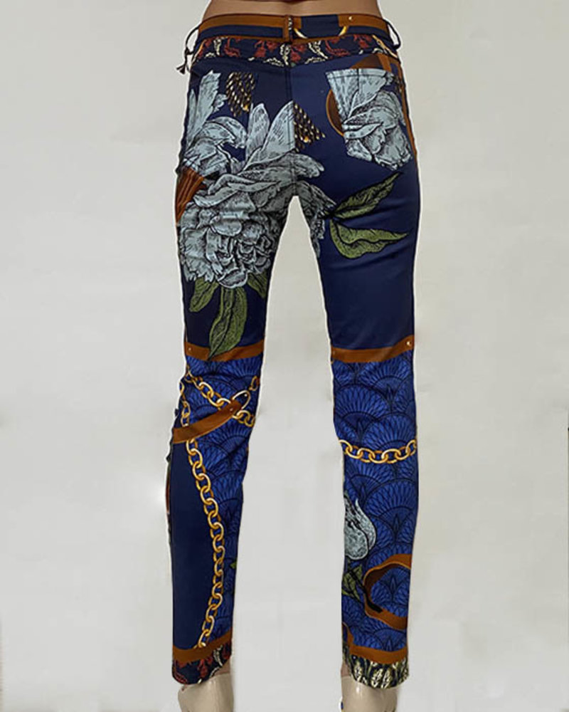 COTTON PRINTED PANTS: LEOPARD-NAVY