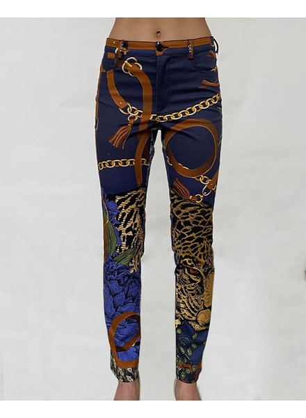 COTTON PRINTED PANTS: LEOPARD NAVY