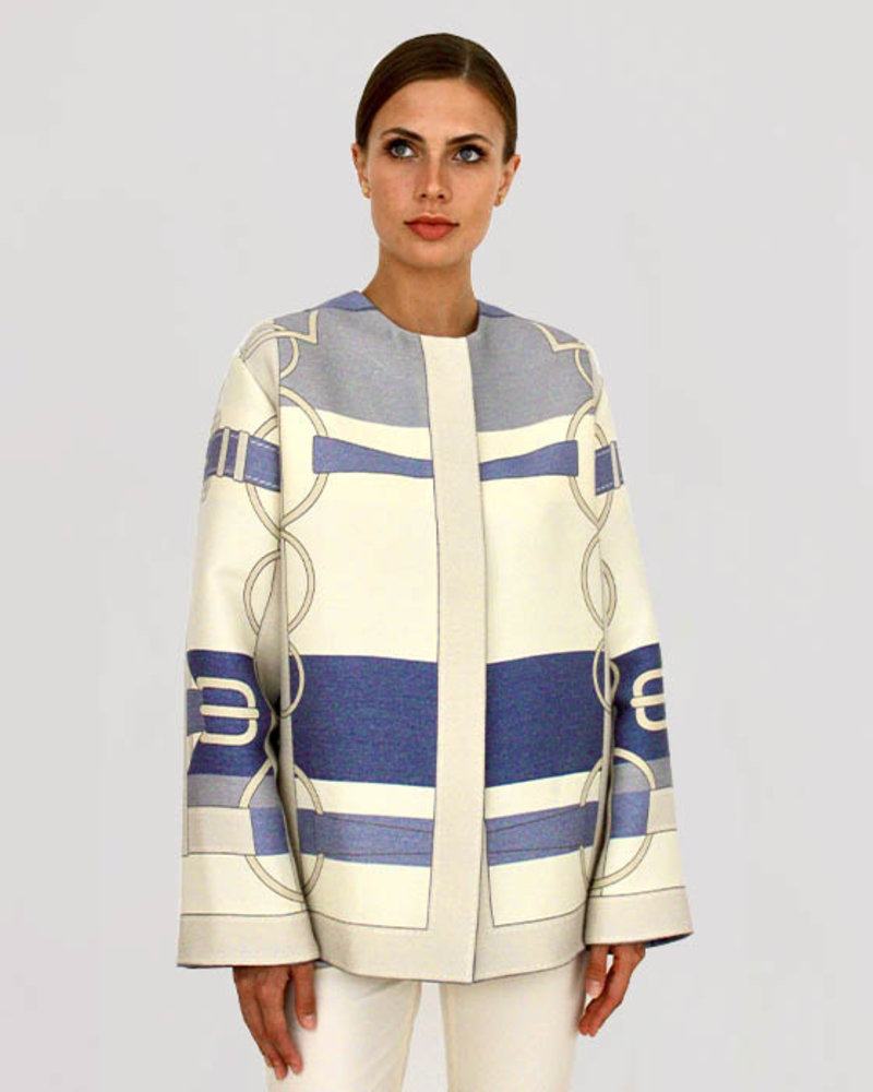 WOOL PRINTED JACKET: SIENA  BLUE