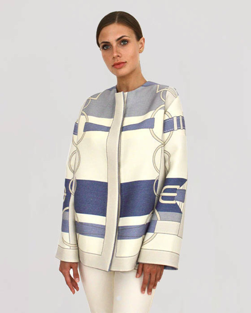 WOOL PRINTED JACKET: SIENA  BLUE
