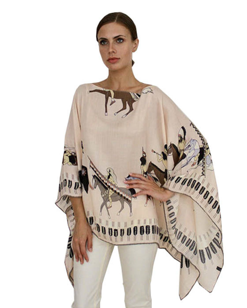 CASHMERE PRINTED PONCHO: AMERICAN INDIAN: PINK
