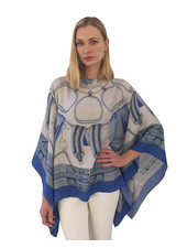 CASHMERE PRINTED PONCHO: STIRRUPS: AZURE