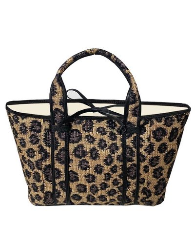 LEOPARD JACQUARD RAFFIA TOTE BAG: MEDIUM: BLACK - RANI ARABELLA