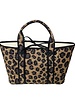 RAFFAELA: LEOPARD JACQUARD RAFFIA TOTE BAG: MEDIUM: BLACK