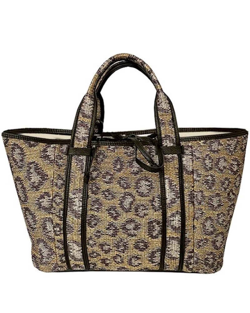 LEOPARD JACQUARD RAFFIA TOTE BAG: MEDIUM: BROWN - RANI ARABELLA