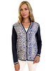 CASHMERE KNIT CARDIGAN WITH SILK PRINT: LEOPARD: BLUE