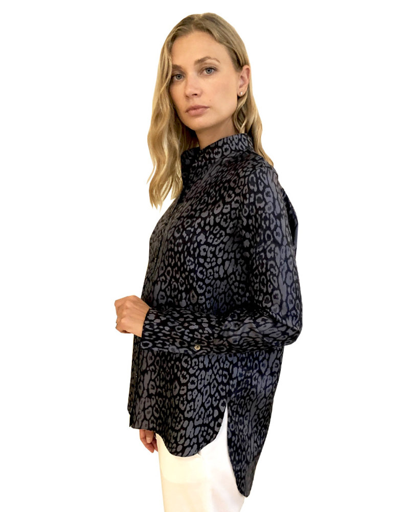 SILK SHIRT: LEOPARD-BLACK