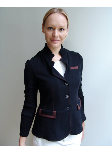 BLAZER WITH LEATHER ACCENTS: BLACK