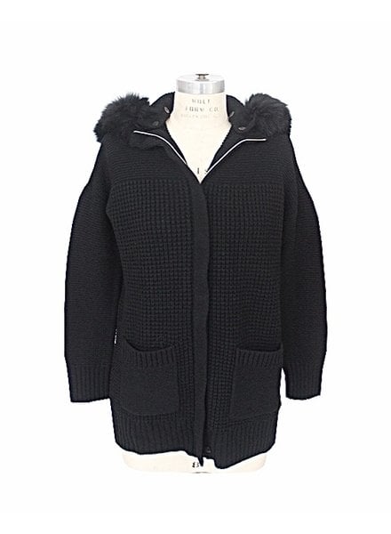 KNIT CASHMERE COAT WITH FOX TRIM HOOD