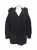 KNIT CASHMERE COAT WITH FOX TRIM HOOD: BLACK