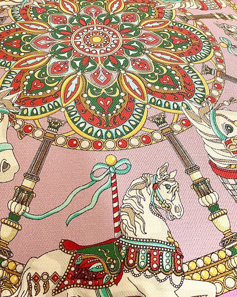 SILK PRINTED SCARF ON BOTH SIDE: 24" X 24": TOY HORSES-CANDY