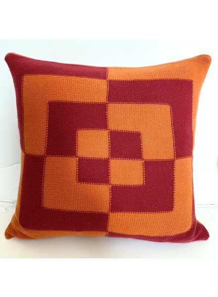 CASHMERE BLOCK TWO-TONE PILLOW: SIZE 21" X 21": CRIMSON-TERRA