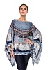 CASHMERE PRINTED PONCHO: FEATHERS: BLUE