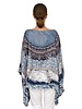 CASHMERE PRINTED PONCHO: FEATHERS: BLUE