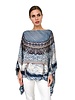 CASHMERE PRINTED PONCHO: FEATHERS: BLUE