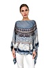 PRINTED CASHMERE PONCHO: FEATHERS: BLUE