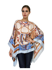 CASHMERE PRINTED PONCHO: STIRRUPS: FOG BLUE