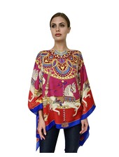 CASHMERE PRINTED PONCHO: TOY HORSES:RED