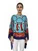 CASHMERE PRINTED PONCHO: STIRRUPS: TURQUOISE