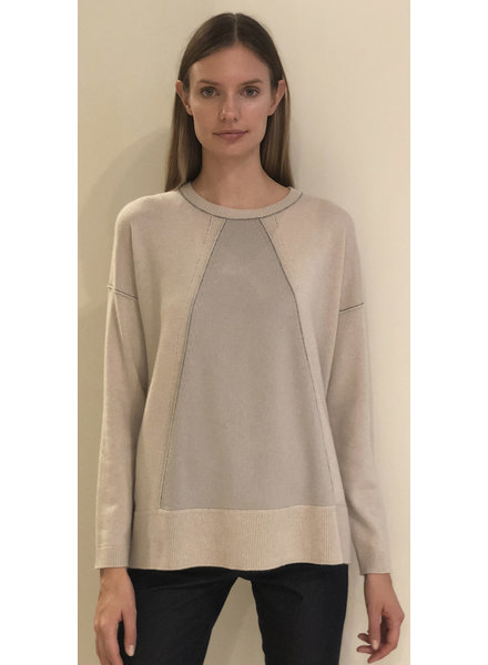 CASHMERE CREW NECK WITH CONTRASTING DETAILS: PEARL-DOVE