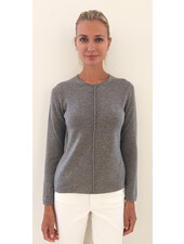 LS KNITTED CREW WITH CENTER PIPING: ANTRACITE