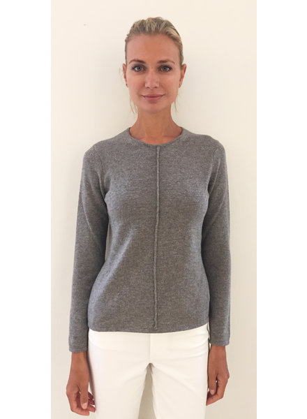 LS KNITTED CREW WITH CENTER PIPING: ANTRACITE