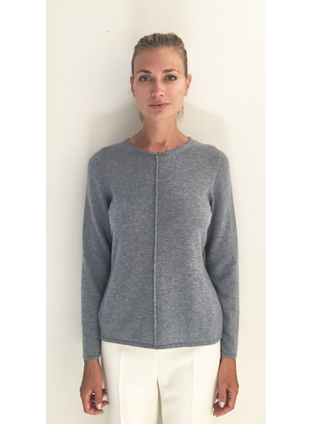 LS KNITTED CREW WITH CENTER PIPING: GRAY