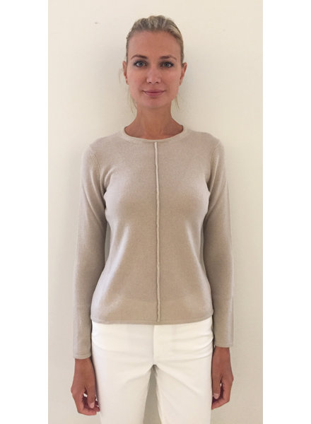 LS KNITTED CREW WITH CENTER PIPING: LINEN