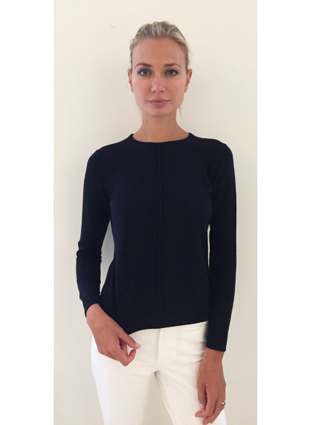 LS KNITTED CREW WITH CENTER PIPING:MIDNIGHT BLUE