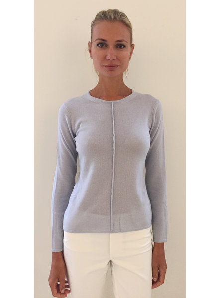 LS KNITTED CREW WITH CENTER PIPING: LIGHT BLUE