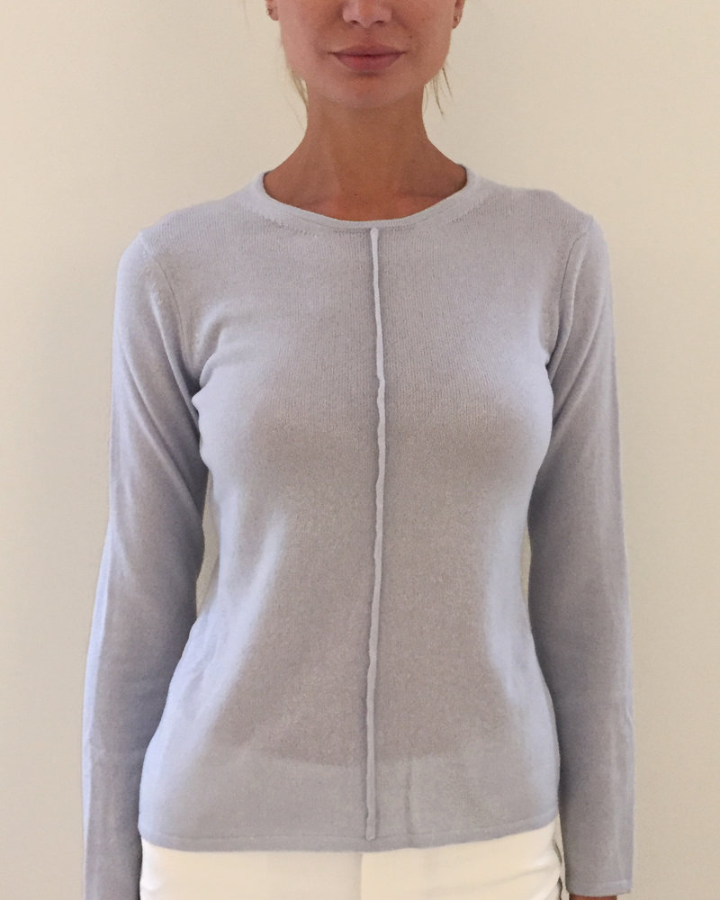 LS KNITTED CREW WITH CENTER PIPING: LIGHT BLUE